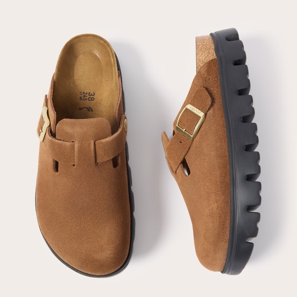 Birkenstock Papillio Boston Chunky Suede Leather Dark Tea Brown Size 39 Size 8 - Picture 2 of 11